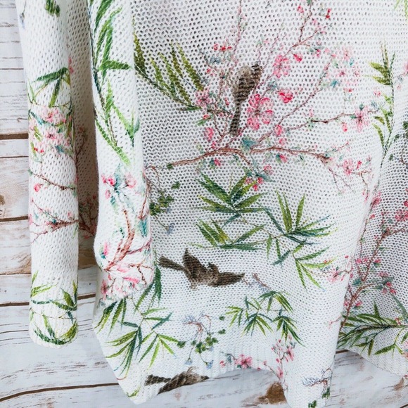 Collezioni Leonardo Italy Top Size S Floral Birds Cold Shoulder Open Knit 103 - Picture 4 of 8